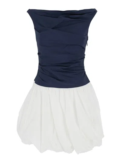 Simkhai Multicolor Salina Mini Dress With Boat Neckline And Bubble Skirt In Cotton Blend Woman In Blue