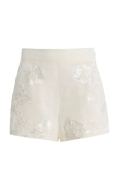 Simkhai Sammie Embroidered Linen-blend Shorts In White