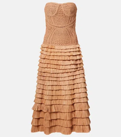 Simkhai Santana Raffia-blend Bustier Dress In Brown