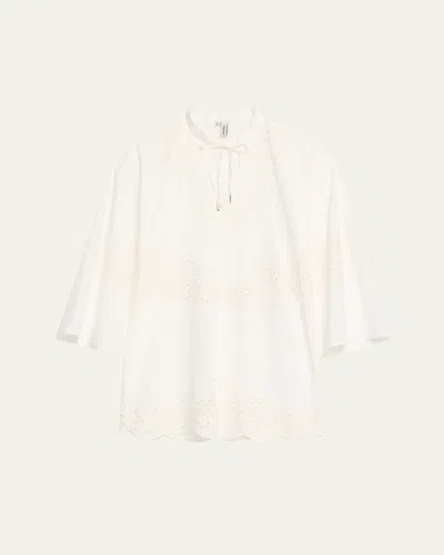 Simkhai Sarina Embroidered Long-sleeve Mini Dress In White
