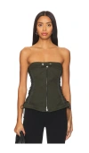 Simkhai Sasha Zip Up Bustier Top In Army