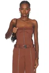 Simkhai Sasha Zip Up Bustier Top In Chestnut