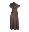 Simkhai Satin Asymmetric Joanna Midi Dress In Brown
