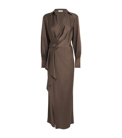 Simkhai Satin Draped Talita Midi Dress In Brown