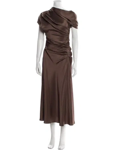 Pre-owned Simkhai Satin Long Dress In Brown