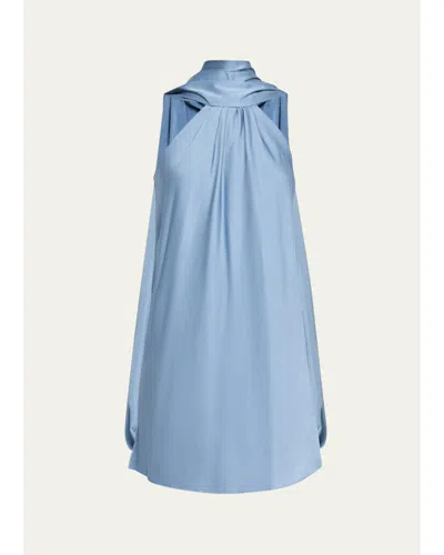 Simkhai Satin Mock Turtleneck Sleeveless Mini Dress In Blue