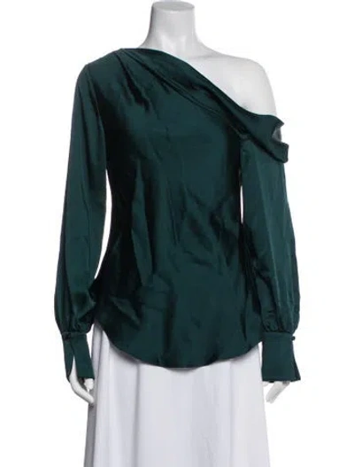 Pre-owned Simkhai Satin One-shoulder Blouse W/ Tags In Green