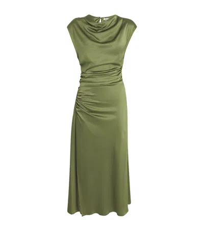 SIMKHAI SATIN RUCHED BURKE MIDI DRESS