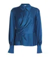 Shop Simkhai Satin Twisted Valya Shirt In Blue