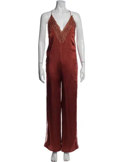 Pre-owned Simkhai Satin V-neck Jumpsuit In Red