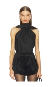 Simkhai Scarlett Cape-effect Draped Satin Top In Black