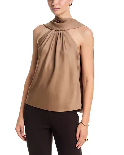 Simkhai Scarlett Gathered Satin Cape Top In Brown