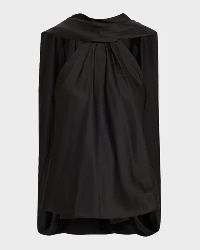 Simkhai Scarlett Cape-effect Draped Satin Top In Black