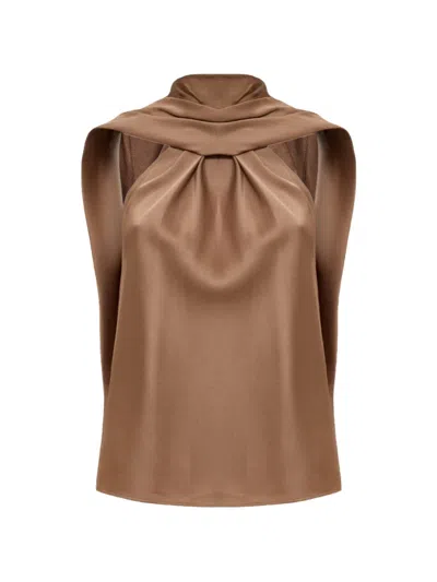 Simkhai Scarlett Satin Cape Top In Brown