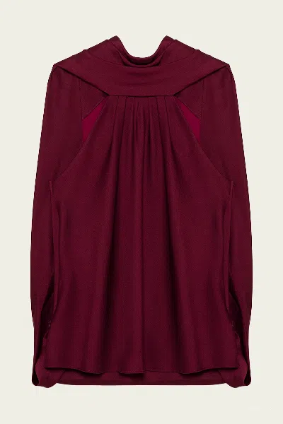 SIMKHAI SCARLETT SATIN CAPE TOP IN OXBLOOD