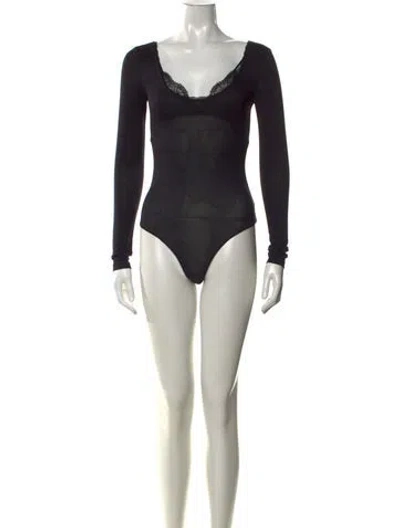 Pre-owned Simkhai Scoop Neck Long Sleeve Bodysuit In Black