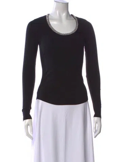 Pre-owned Simkhai Scoop Neck Long Sleeve Top In Black
