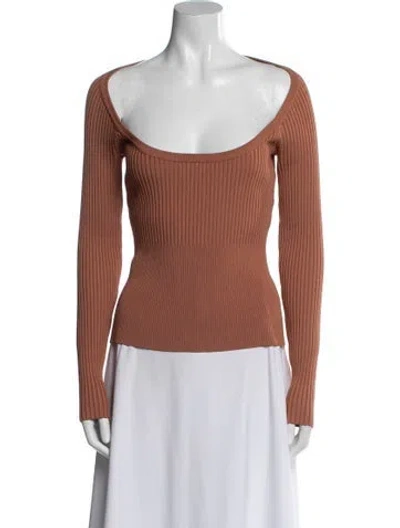 Pre-owned Simkhai Scoop Neck Long Sleeve Top In Brown