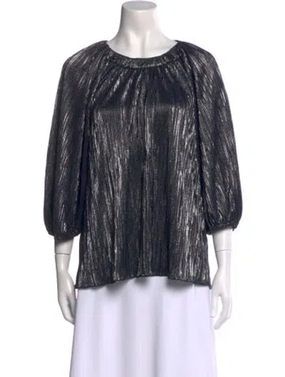 Pre-owned Simkhai Scoop Neck Three-quarter Sleeve Blouse In Silver