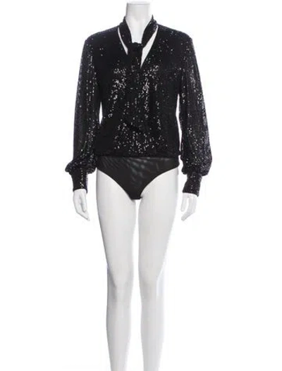 Pre-owned Simkhai Sequin Tie Neck Bodysuit In Black