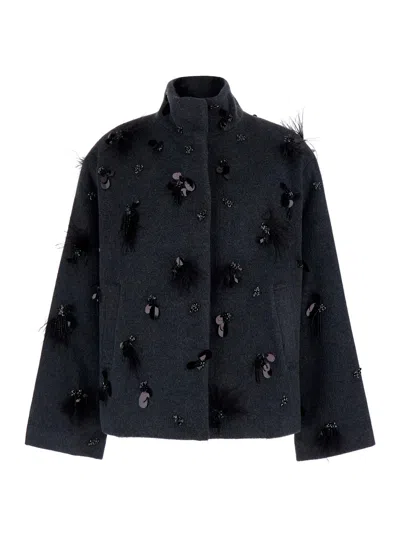 Simkhai Sequin-embellished Wool Blend Coat In Blue