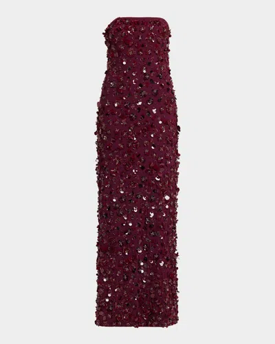 Simkhai Serafina Strapless Sequin Column Gown In Burgundy