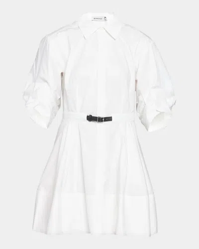 Simkhai Shana Belted Ruched Sleeve Dress In White