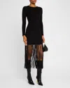 SIMKHAI SHARRON LONG-SLEEVE MIDI FRINGE DRESS