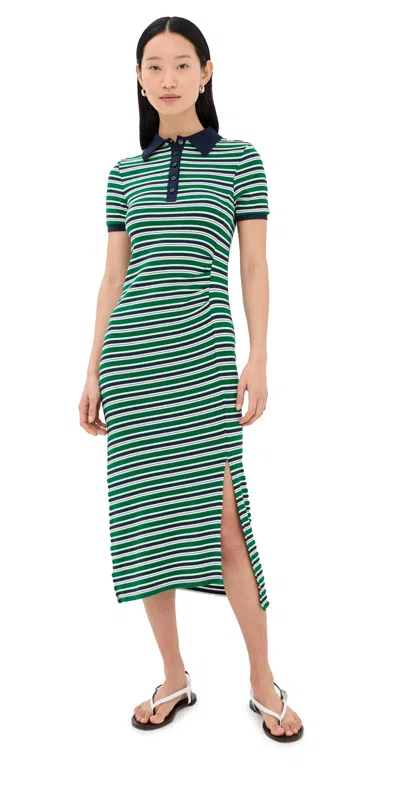 Simkhai Shelby Knit Polo Midi Dress Kelly Green Stripe