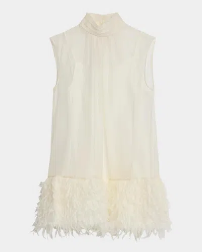 Simkhai Shirya Feather-trimmed Organza Mini Dress In White