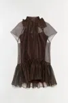 Simkhai Short Sleeve Beaux Organza Dress In Chocolate In Brown