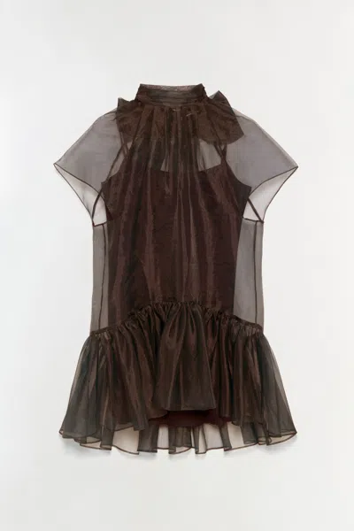 SIMKHAI SHORT SLEEVE BEAUX ORGANZA DRESS IN CHOCOLATE