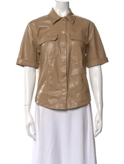 Pre-owned Simkhai Short Sleeve Button-up Top In Brown