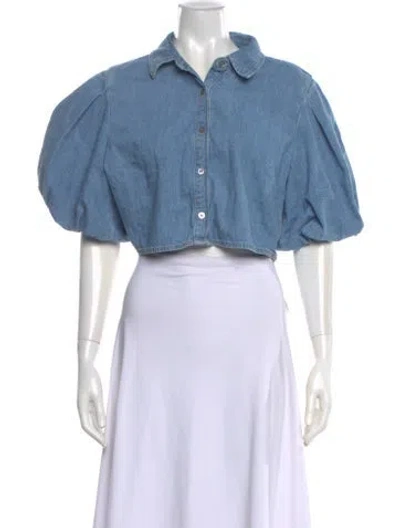 Pre-owned Simkhai Short Sleeve Crop Top In Blue