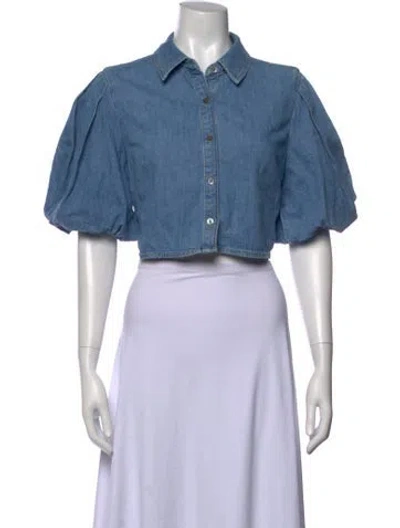 Pre-owned Simkhai Short Sleeve Crop Top In Blue