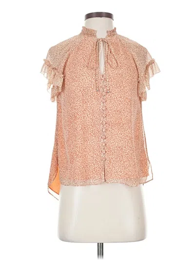 Pre-owned Simkhai Short Sleeve Silk Top Orange Tie Neck Tops