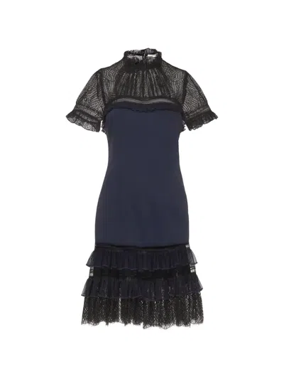Pre-owned Simkhai Short-sleeve Tulle-layered Mini Dress In Blue