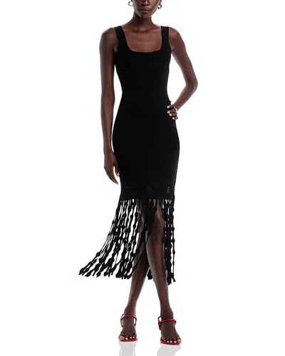 Simkhai Romelia Embellished Fringed Stretch-knit Midi Dress In Black