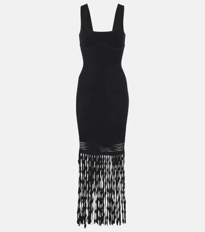 Simkhai Romelia Embellished Fringed Stretch-knit Midi Dress In Black