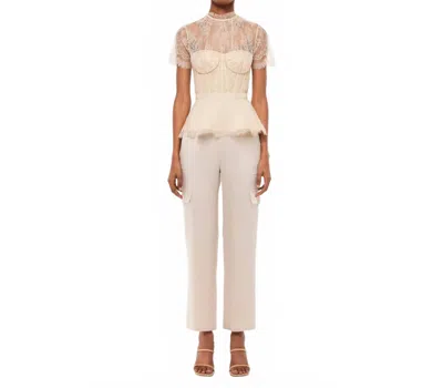 Simkhai Kehlani Sheer Lace Short-sleeve Peplum Bustier Top In Neutral