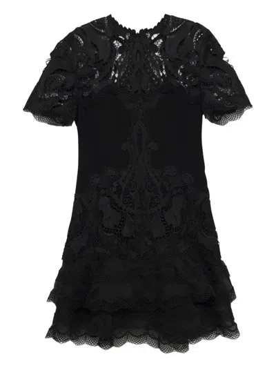Simkhai Paislee Guipure Lace-paneled Crepe Mini Dress In Black