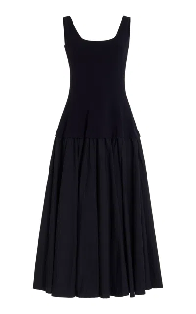 Simkhai Silas Drop-waist Knit-combo Midi Dress In Navy