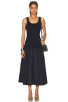 Simkhai Silas Drop-waist Knit-combo Midi Dress In Midnight