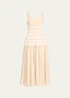 Simkhai Silas Sleeveless Knit Bodice Combo Midi Dress In Sand Stripe