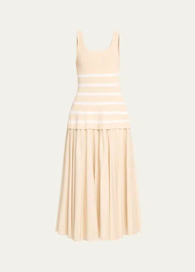 Simkhai Silas Sleeveless Knit Bodice Combo Midi Dress In Sand Stripe