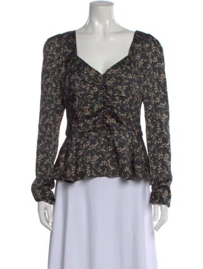 Pre-owned Simkhai Silk Floral Print Blouse In Black
