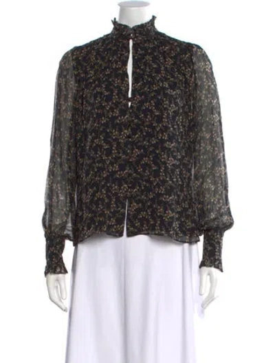 Pre-owned Simkhai Silk Floral Print Blouse In Black