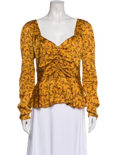 Pre-owned Simkhai Silk Floral Print Blouse In Yellow