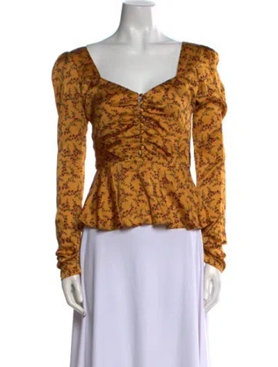Pre-owned Simkhai Silk Floral Print Blouse In Yellow