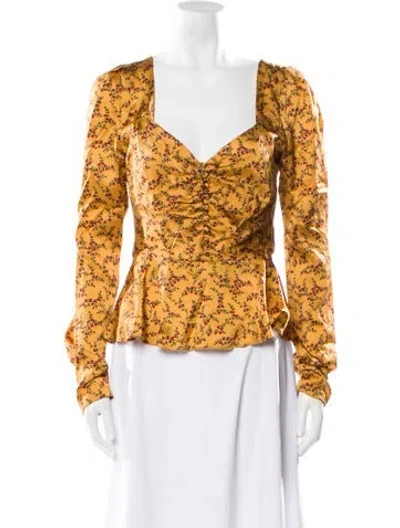 Pre-owned Simkhai Silk Floral Print Blouse In Yellow